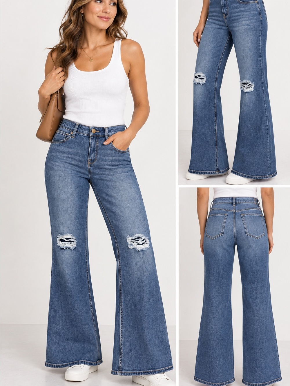 Celebrity Pink Medium Blue Distressed Flare Jeans 30